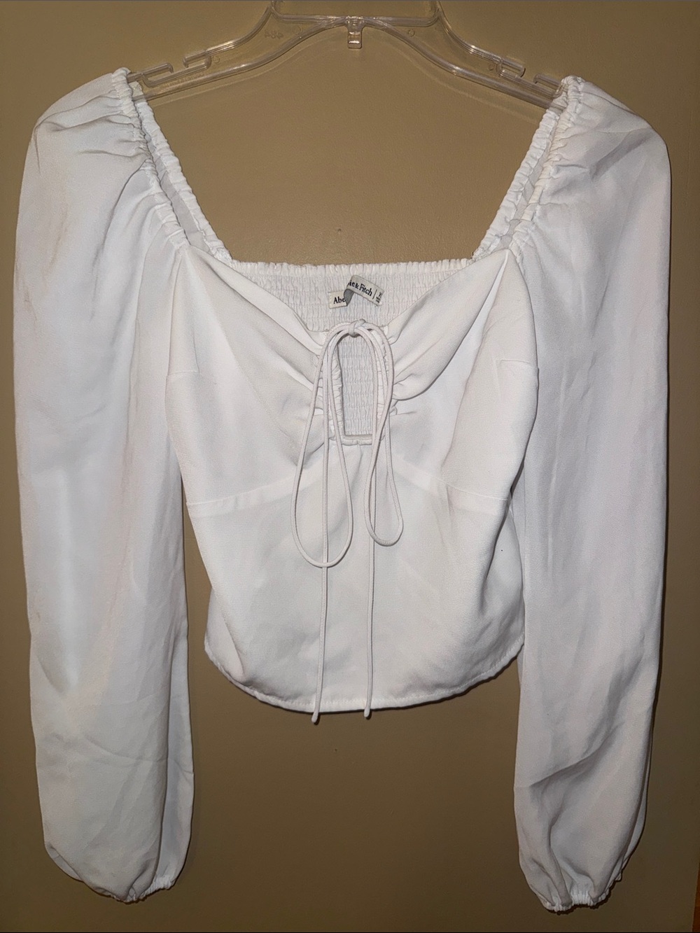 Abercrombie & Fitch Smocked White Puff Sleeve Blouse XS peasant style Front tie